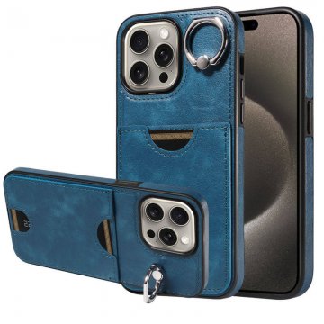 Card Slot Calf Texture Kickstand Case PU TPU Back Cover Blue