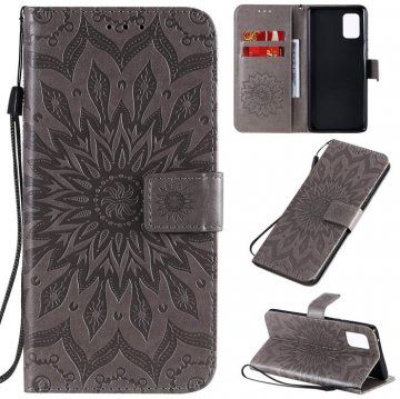 Samsung Galaxy A71 5G Embossed Sunflower Wallet Stand Case Gray