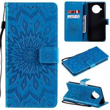 Xiaomi Mi 10T Lite Embossed Sunflower Wallet Magnetic Stand Case Blue