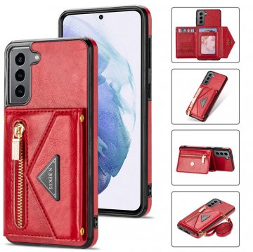 Crossbody Zipper Wallet Samsung Galaxy S22 Plus Case With Strap Red