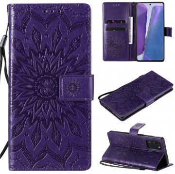 Samsung Galaxy Note 20 Embossed Sunflower Wallet Stand Case Purple