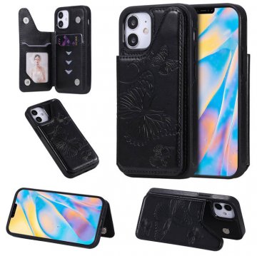 iPhone 12 Mini Luxury Butterfly Magnetic Card Slots Stand Case Black