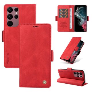 YIKATU Samsung Galaxy S22 Ultra Skin-touch Wallet Kickstand Case Red