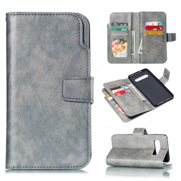 Samsung Galaxy S10 Wallet Stand Crazy Horse Leather Case Gray