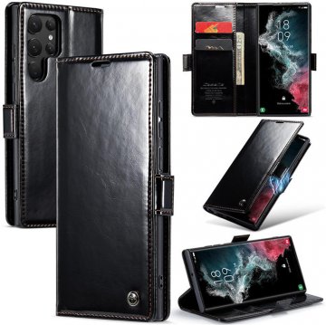 CaseMe Samsung Galaxy S22 Ultra Wallet Kickstand Magnetic Case Black
