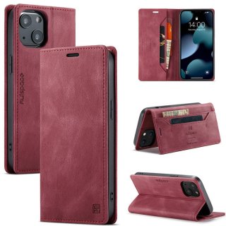 Autspace iPhone 13 RFID Blocking Wallet Case Red