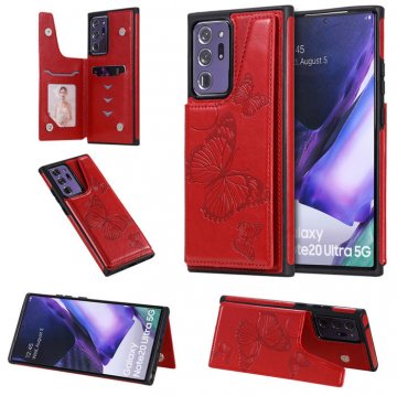 Samsung Galaxy Note 20 Ultra Luxury Butterfly Magnetic Card Slots Stand Case Red