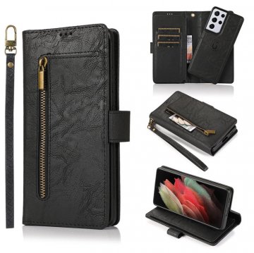 Zipper Pocket Wallet 9 Card Slots Stand For Samsung Case Black