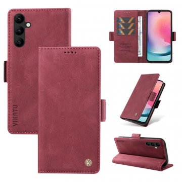 YIKATU Samsung Galaxy A24 4G Skin-touch Wallet Kickstand Case Wine Red