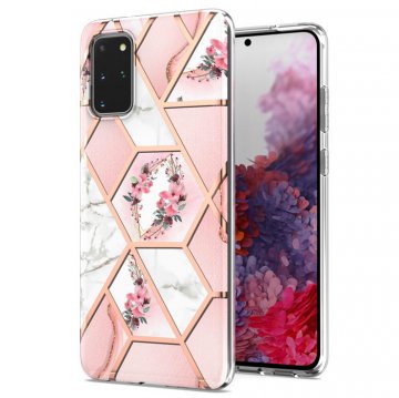 Samsung Galaxy S20 Plus Flower Pattern Marble Electroplating TPU Case Pink