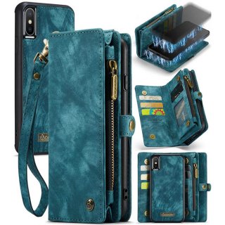 CaseMe iPhone X/XS Zipper Wallet Case with Wrist Strap Blue