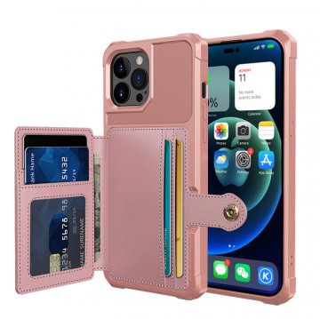 Kickstand Card Holder PU Leather Coated TPU Phone Case Rose Gold