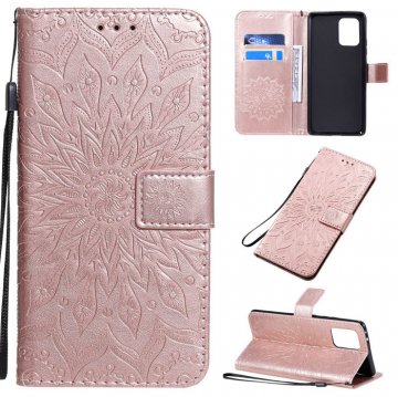 Samsung Galaxy A91/S10 Lite Embossed Sunflower Wallet Stand Case Rose Gold