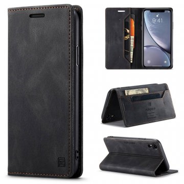 Autspace iPhone XR Wallet Kickstand Magnetic Shockproof Case Black