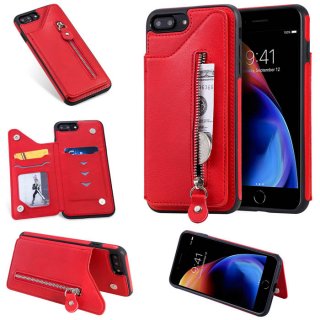 iPhone 7 Plus/8 Plus Wallet Magnetic Stand Shockproof Cover Red