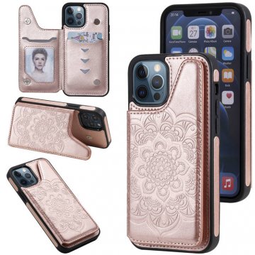 iPhone 12/12 Pro Embossed Wallet Magnetic Stand Case Rose Gold