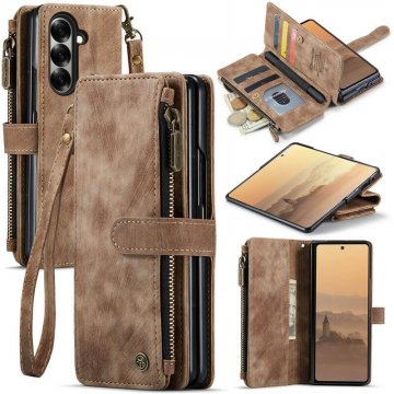 CaseMe Samsung Galaxy Z Fold7 Zipper Wallet Case with Wrist Strap Coffee