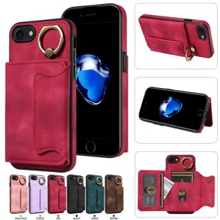 For iPhone 7/8/SE 2020/SE 2022 Card Holder Ring Kickstand Case Red