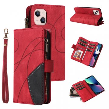 iPhone 13 Mini Zipper Wallet Magnetic Stand Case Red