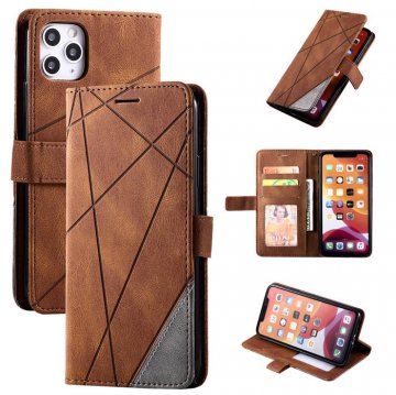 iPhone 11 Pro Max Wallet Splicing Kickstand Leather Case Brown