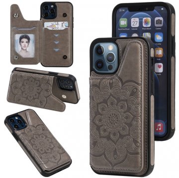 iPhone 12/12 Pro Embossed Wallet Magnetic Stand Case Gray