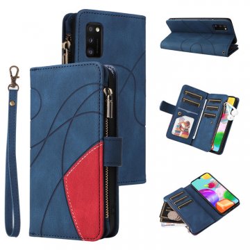 Samsung Galaxy A41 Zipper Wallet Magnetic Stand Case Blue