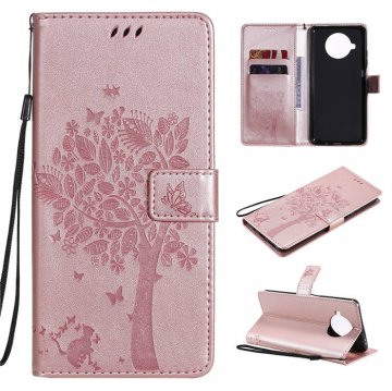 Xiaomi Mi 10T Lite Embossed Tree Cat Butterfly Wallet Stand Case Rose Gold
