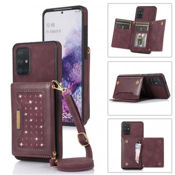 Bling Crossbody Wallet Samsung Galaxy A51 Case with Strap Red