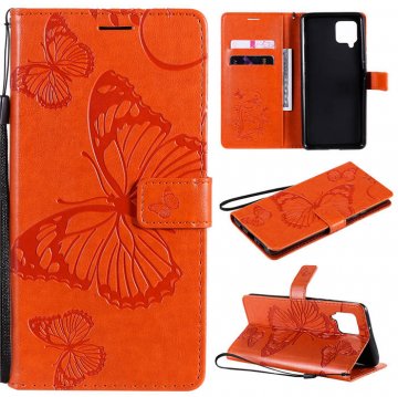 Samsung Galaxy A42 5G Embossed Butterfly Wallet Magnetic Stand Case Orange