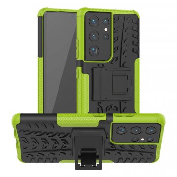 Samsung Galaxy S21 Ultra Hybrid Rugged PC + TPU Kickstand Case Green