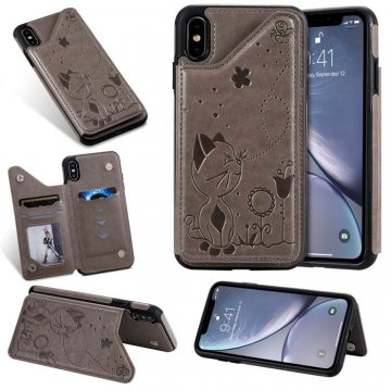 iPhone XS Max Bee and Cat Embossing Card Slots Stand Cover Gray