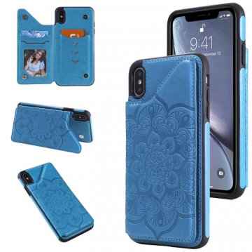 iPhone XS Max Embossed Wallet Magnetic Stand Case Blue