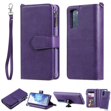 Samsung Galaxy S20 FE Zipper Wallet Magnetic Detachable 2 in 1 Case Purple