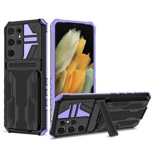 Samsung Galaxy S21 Ultra Card Slot Kickstand Shockproof Case Purple