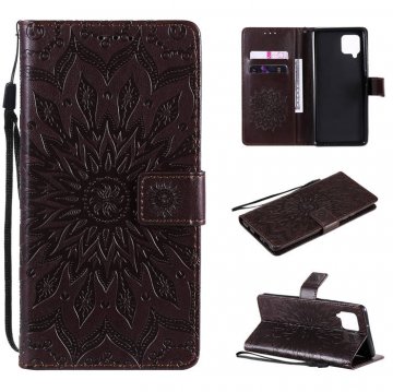 Samsung Galaxy A52 5G Embossed Sunflower Wallet Magnetic Stand Case Brown