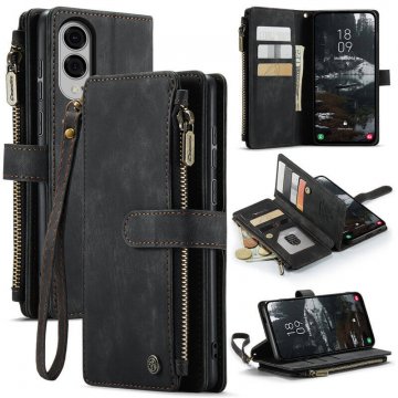 CaseMe Samsung Galaxy S25 Edge Wallet kickstand Case with Wrist Strap Black