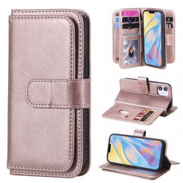 iPhone 12 Mini Multi-function 10 Card Slots Wallet Stand Case Rose Gold