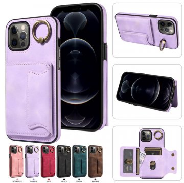 For iPhone 12 Pro Max Card Holder Ring Kickstand Case Purple
