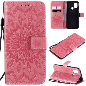 Samsung Galaxy A21S Embossed Sunflower Wallet Stand Case Pink
