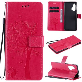 Motorola Edge Plus Embossed Tree Cat Butterfly Wallet Stand Case Rose