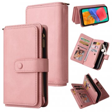 Samsung Galaxy M33 Wallet 15 Card Slots Case with Wrist Strap Pink
