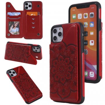 iPhone 11 Pro Max Embossed Wallet Magnetic Stand Case Red