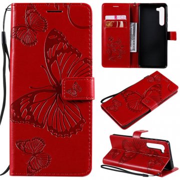 Motorola Edge Embossed Butterfly Wallet Magnetic Stand Case Red