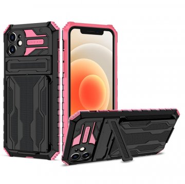 iPhone 12 Card Slot Kickstand Drop-proof TPU + PC Case Pink