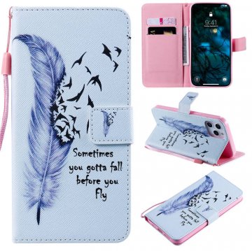 iPhone 12 Pro Max Embossed Feather Birds Wallet Magnetic Stand Case