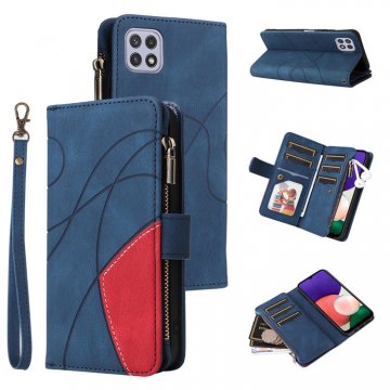 Samsung Galaxy A22 5G Zipper Wallet Magnetic Stand Case Blue