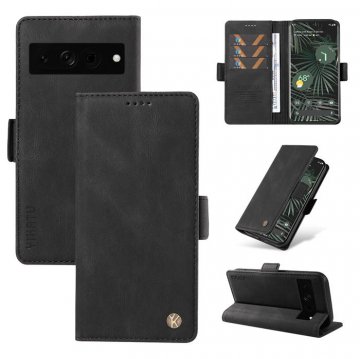 YIKATU Google Pixel 7 Pro Skin-touch Wallet Kickstand Case Black