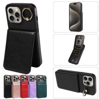 Card Slots Kickstand Litchi Texture Leather Phone Case Black