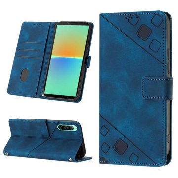 Skin-friendly Sony Xperia 10 V Wallet Stand Case with Wrist Strap Blue