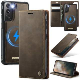 CaseMe Samsung Galaxy S21 Plus 2-in-1 Magnetic Wallet Case – Wireless Charging & RFID Blocking Coffee